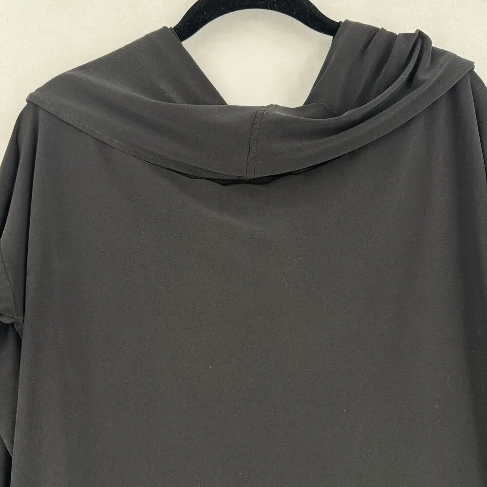 Norma Kamali Black Draped Cowl Neck Top Women L Long Sleeve Stretch Minimalist